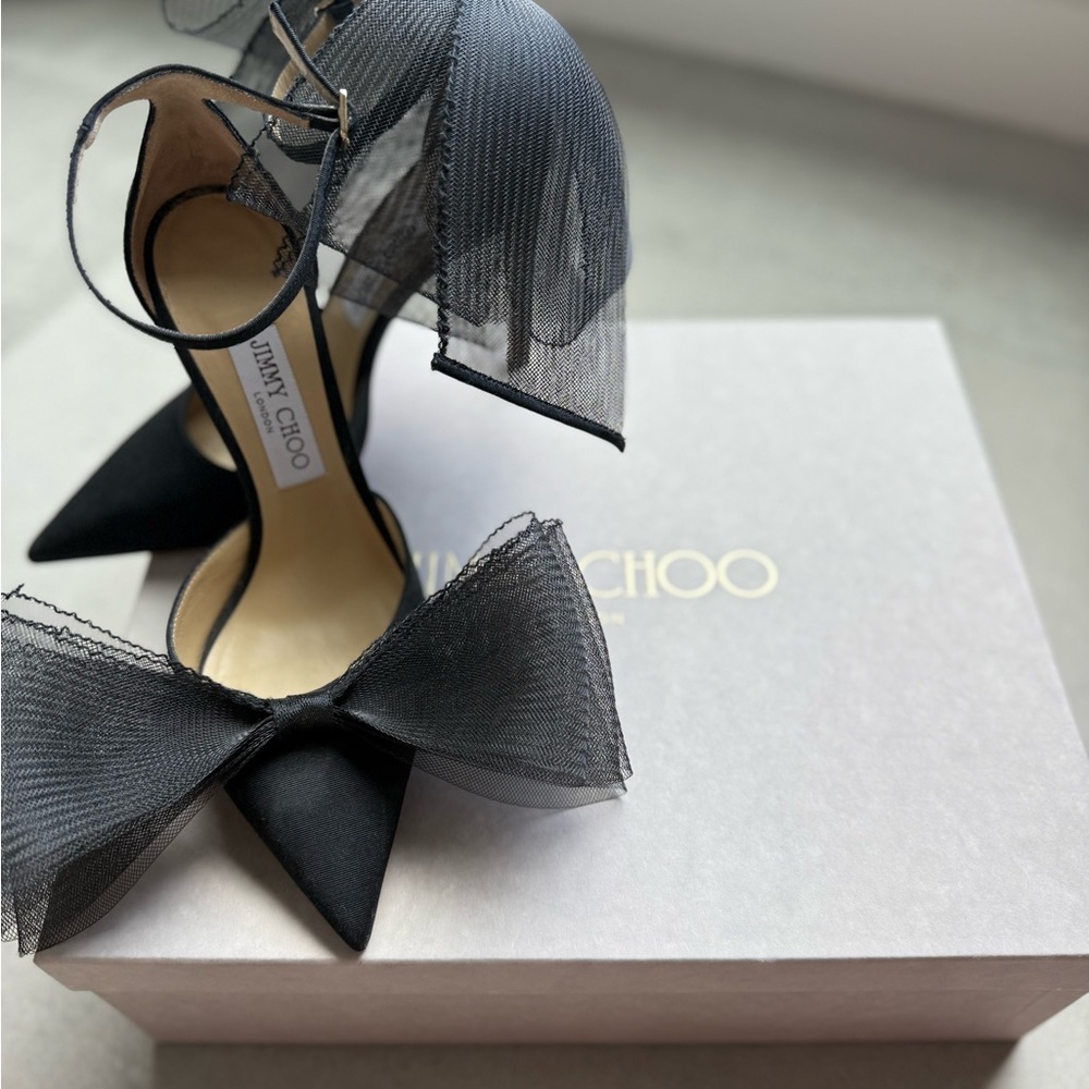 Jimmy Choo Black Mesh Bow Heels